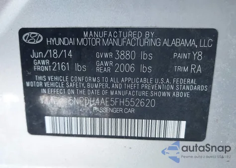 2015 Hyundai Elantra Se из США, поврежденный, VIN 5NPDH4AE5FH552620